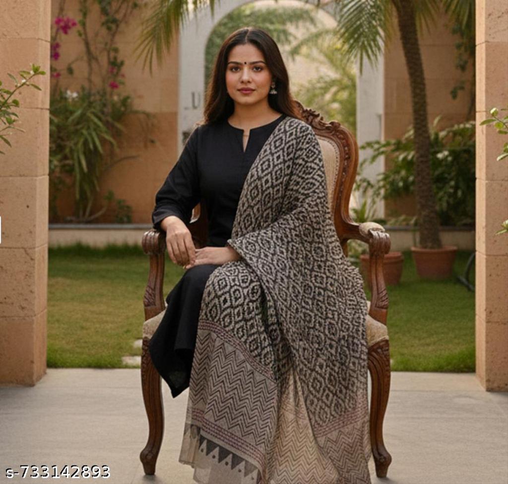 NEW BLACK KURTI WITH PANT AND PRINTED DUPPATA WOMEN KURTA SETS