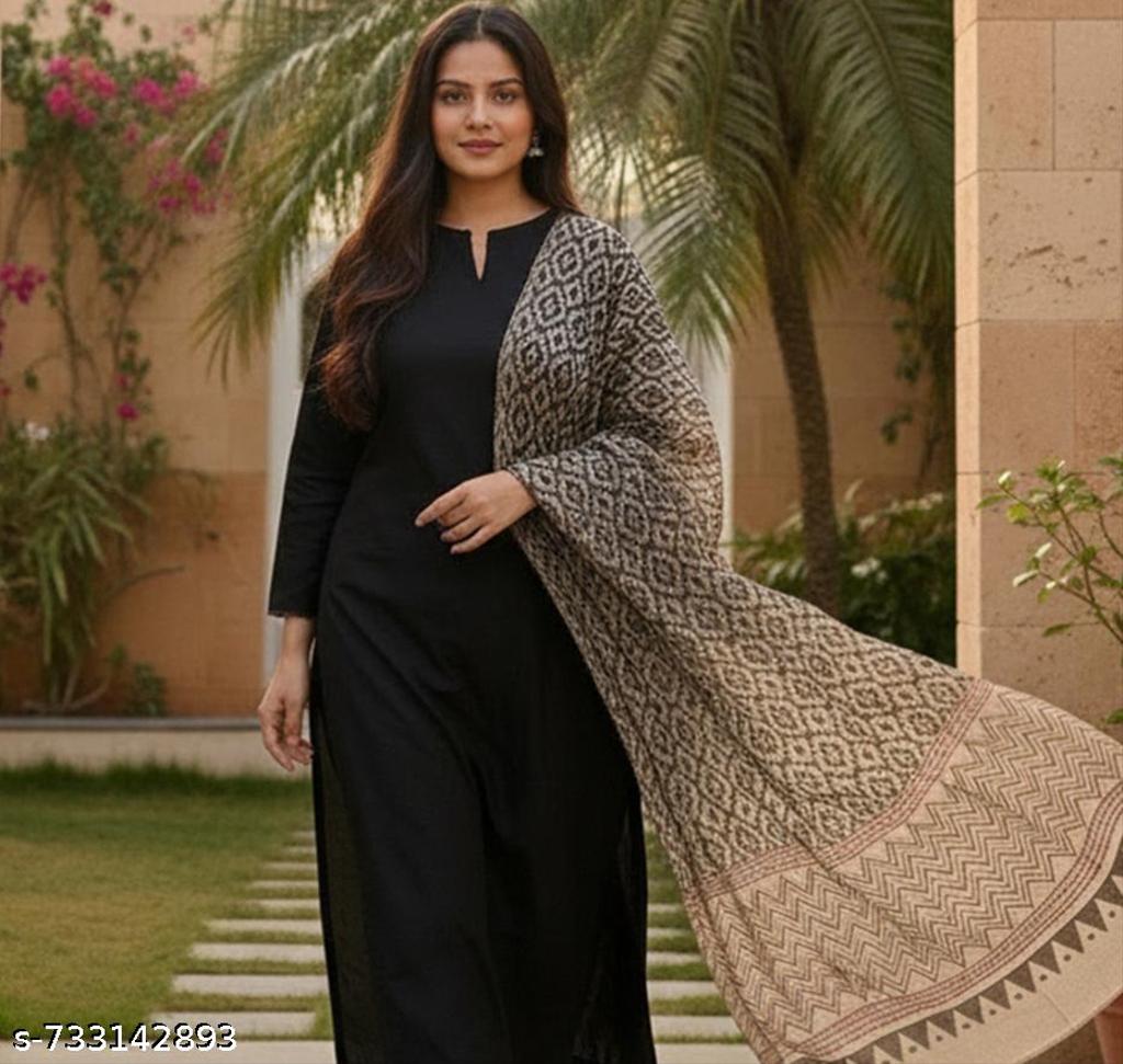 NEW BLACK KURTI WITH PANT AND PRINTED DUPPATA WOMEN KURTA SETS