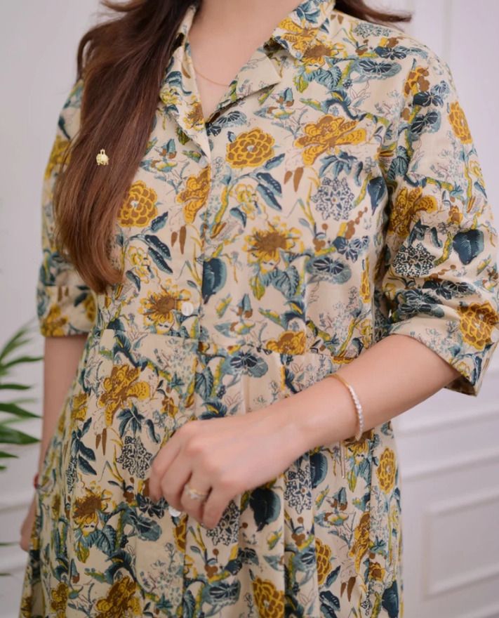 Multicolor Cotton Blend Printed Kurti Set For Women