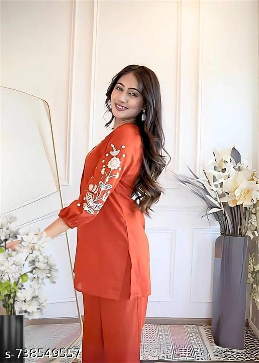 Women Bollywood Style Kurta pant Women 2pcs Set, Women Office Wear Embroidered Kurti And Pant