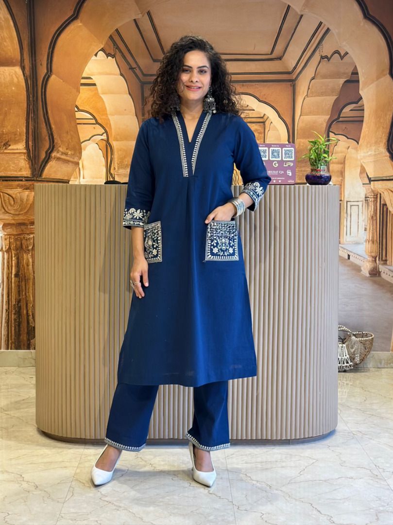 women ethnic cotton kurti pant and dupatta set