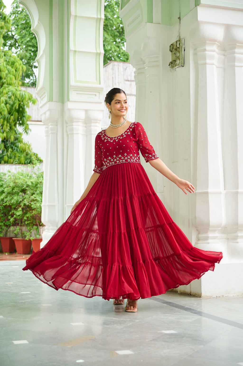 Maroon grown with embroidery Work