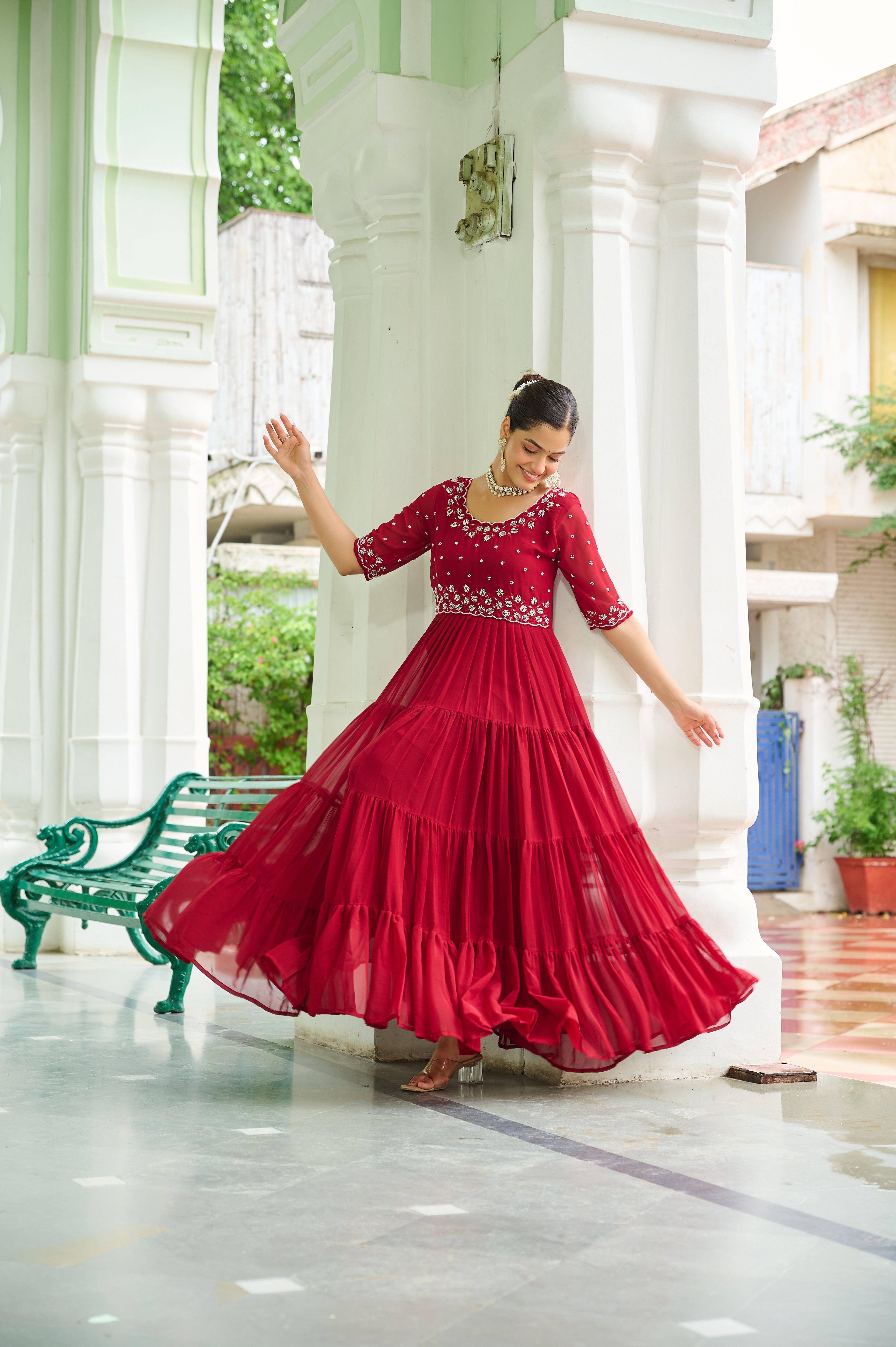 Maroon grown with embroidery Work