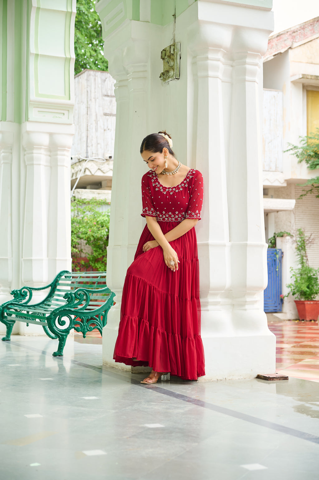Maroon grown with embroidery Work