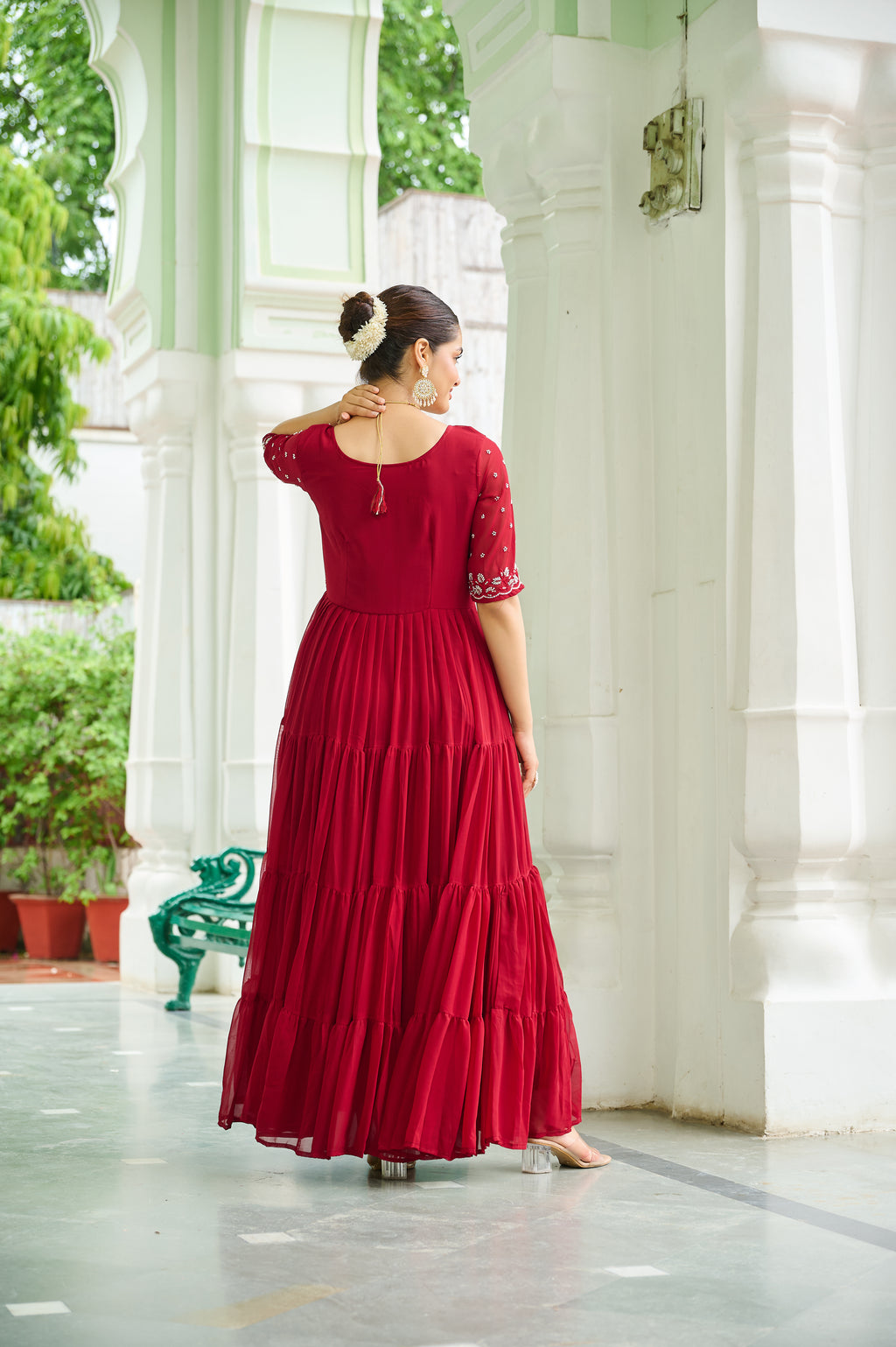 Maroon grown with embroidery Work