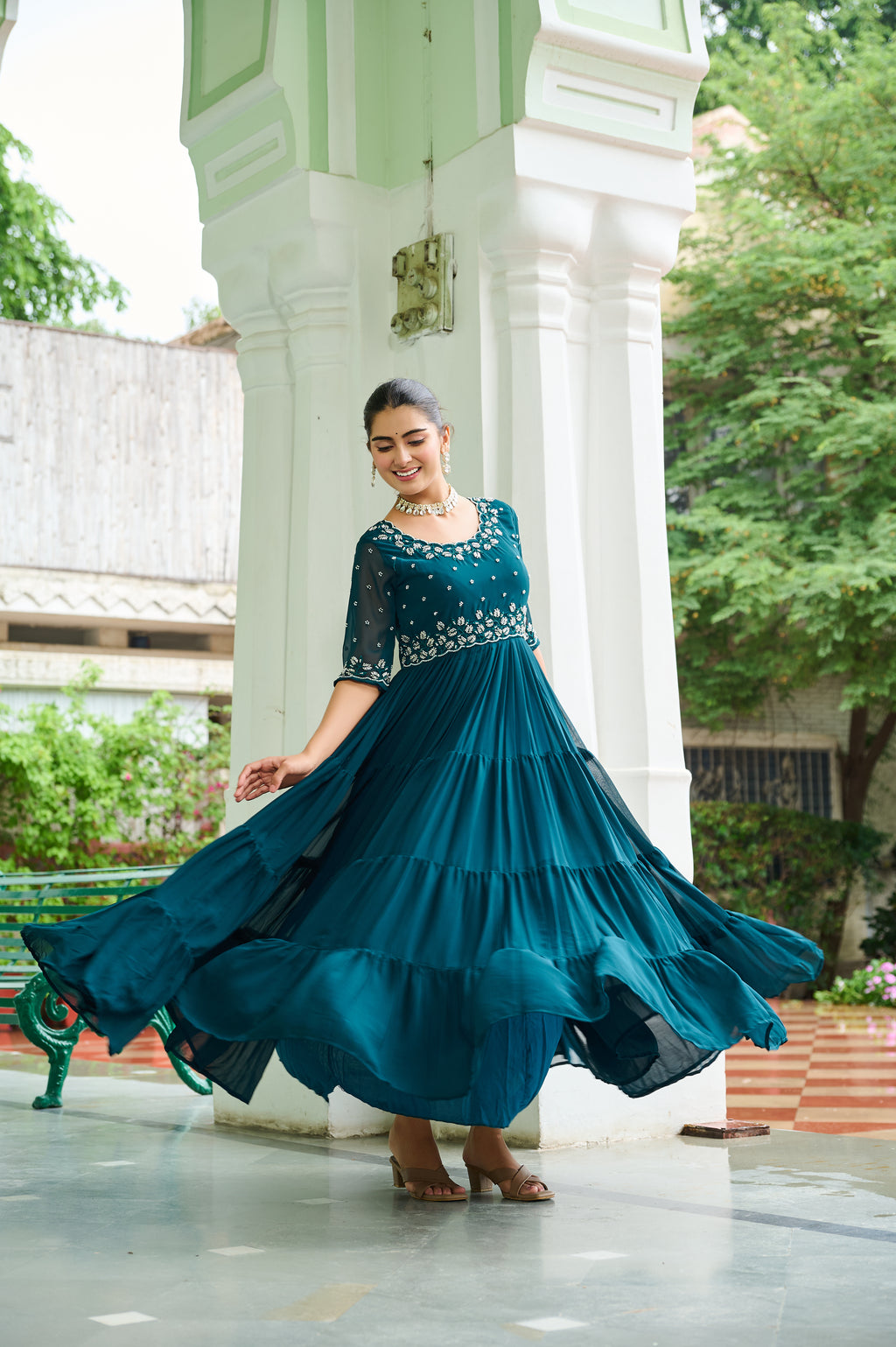 Rama grown with embroidery with digital print duppata
