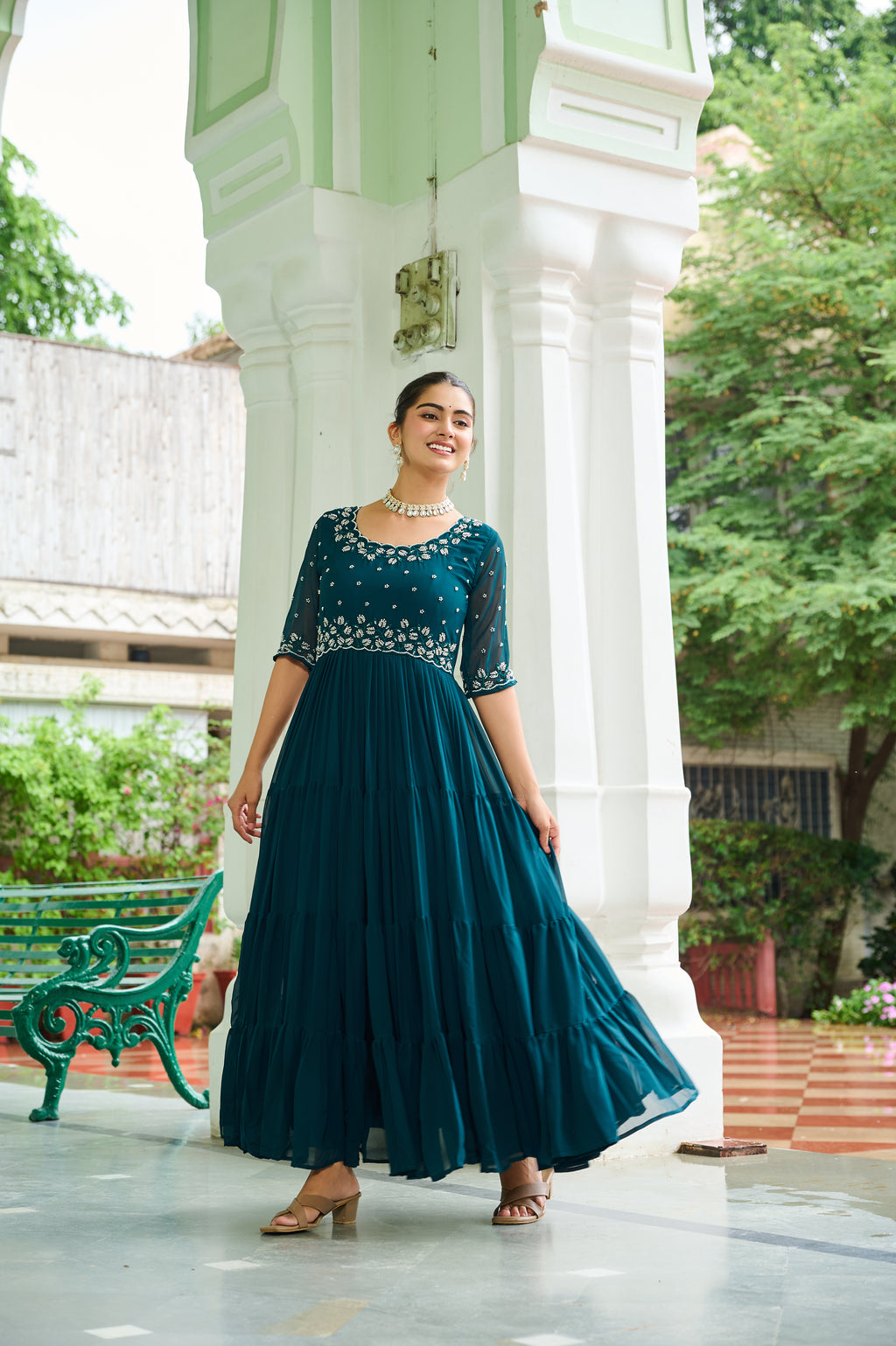 Rama grown with embroidery with digital print duppata