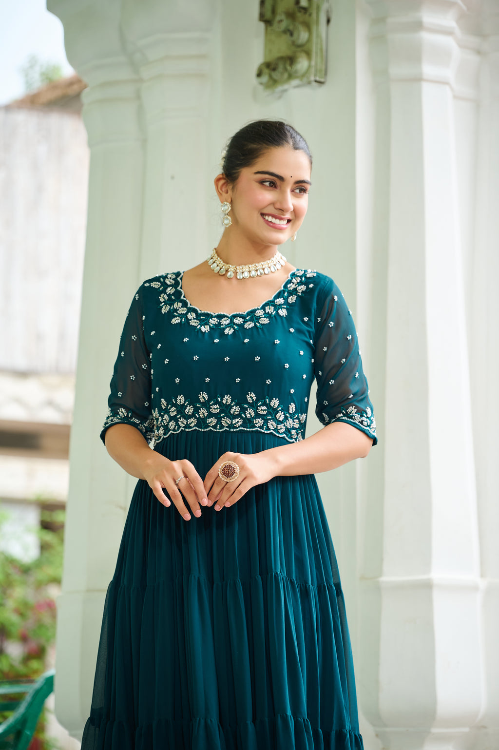 Rama grown with embroidery with digital print duppata