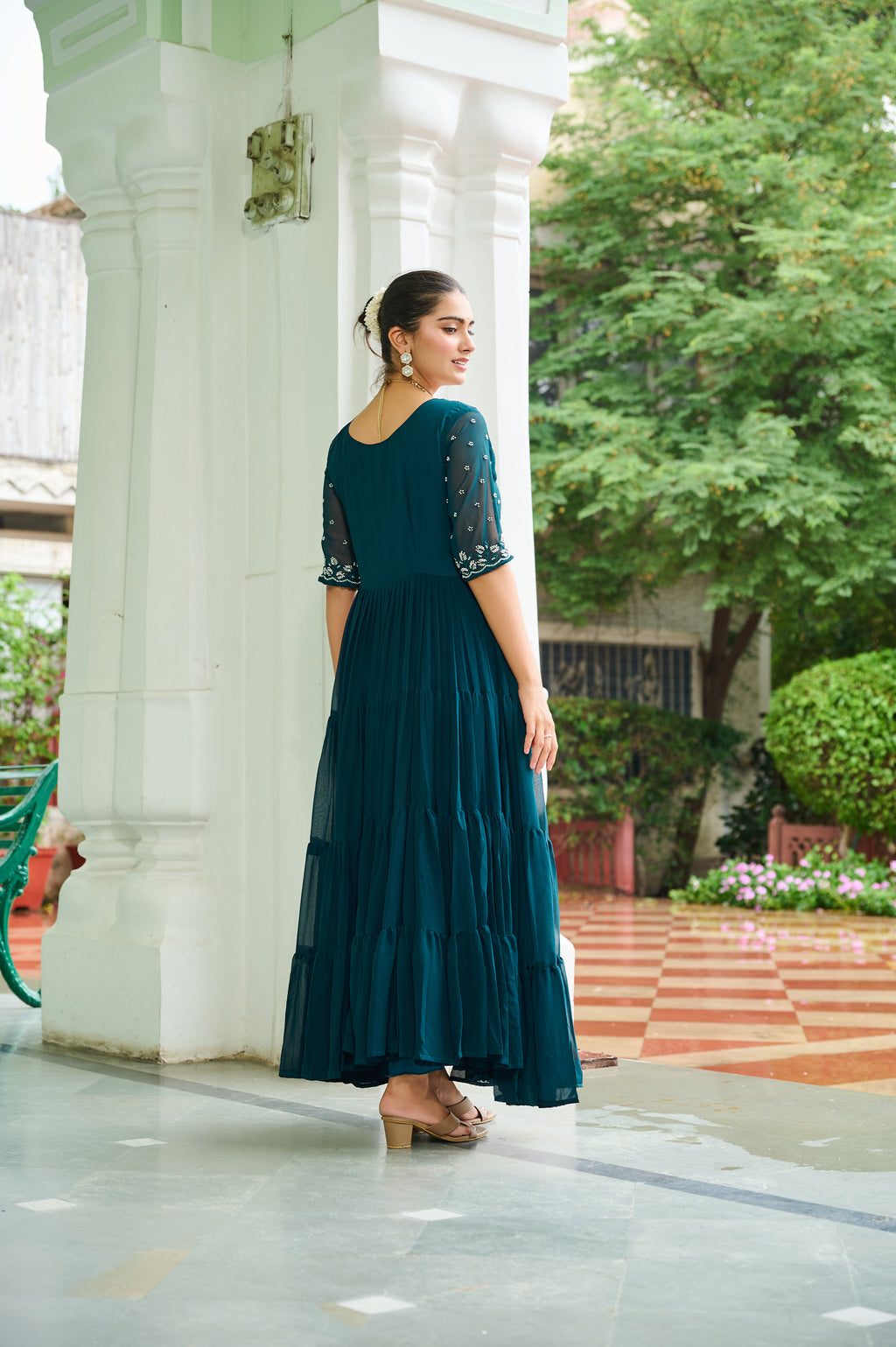 Rama grown with embroidery with digital print duppata