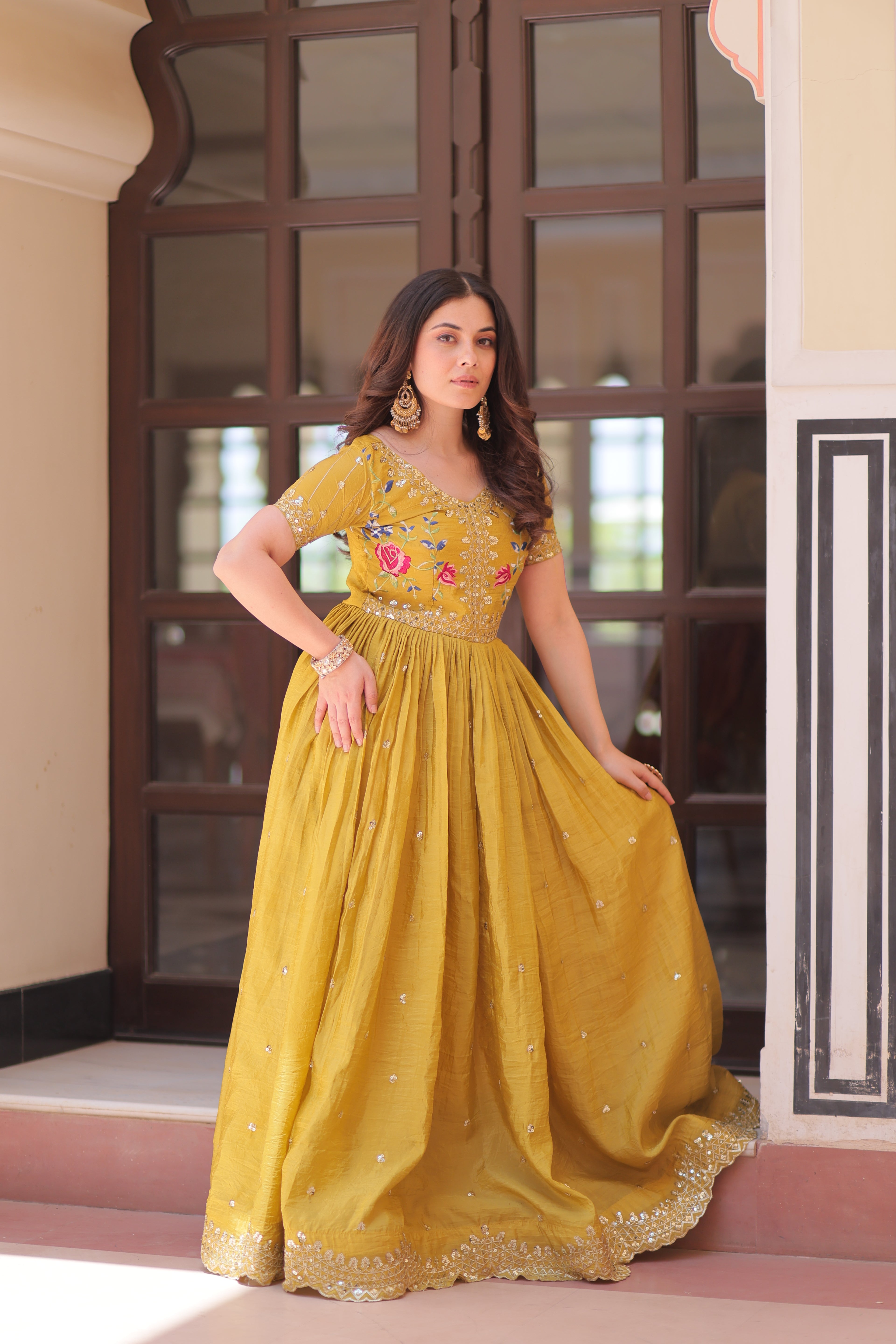 Yellow grown with embroidery Work