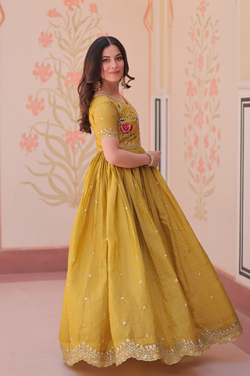Yellow grown with embroidery Work