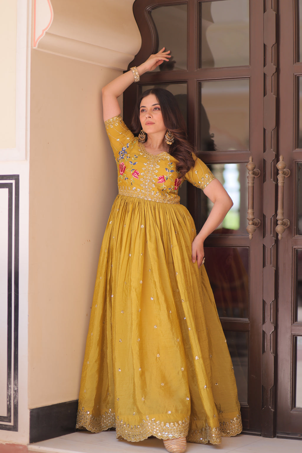 Yellow grown with embroidery Work