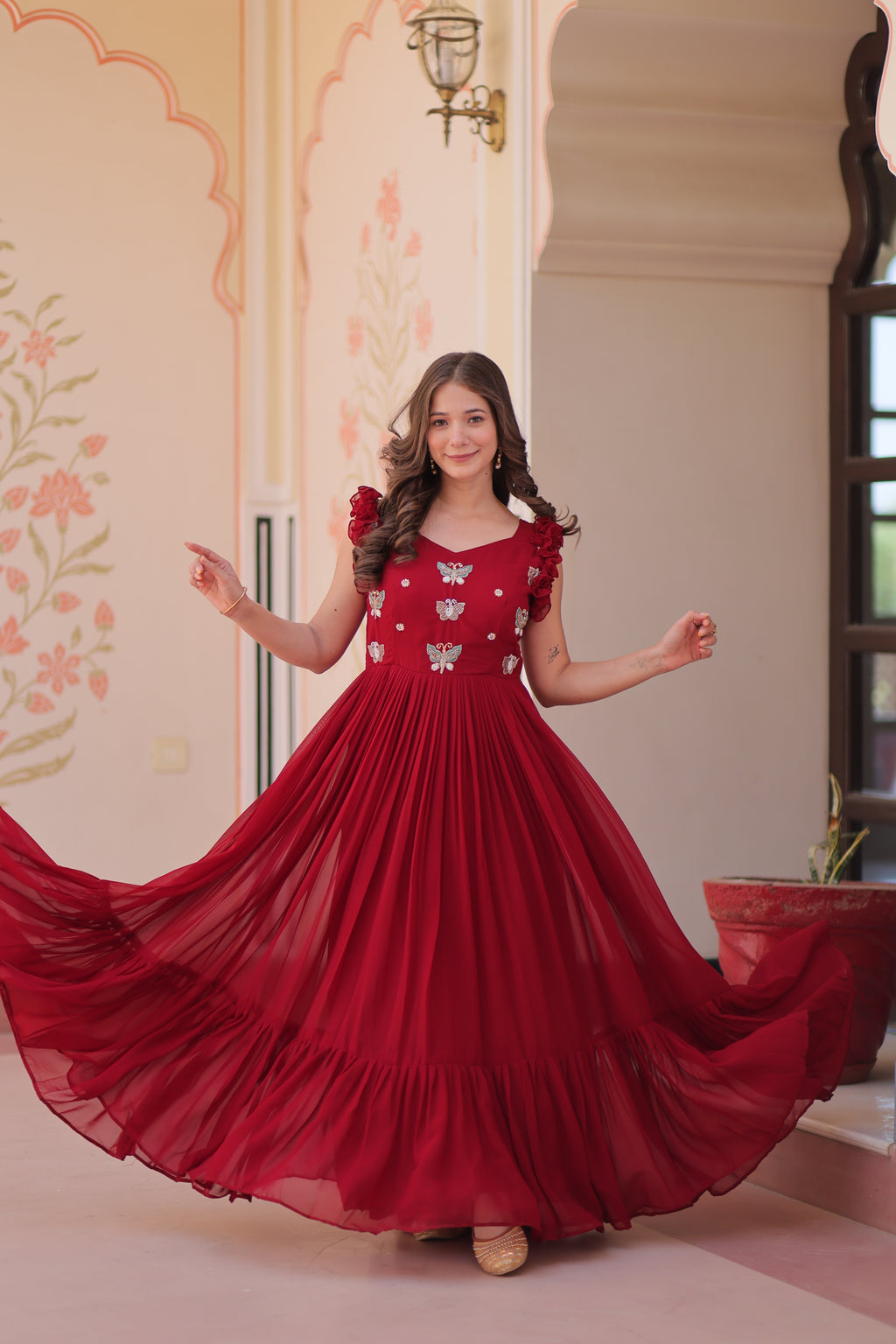 Maroon grown with embroidery