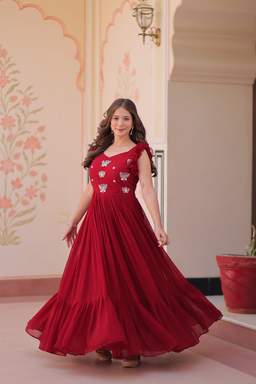 Maroon grown with embroidery