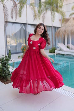 Pink grown with embroidery Work