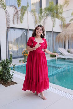 Pink grown with embroidery Work