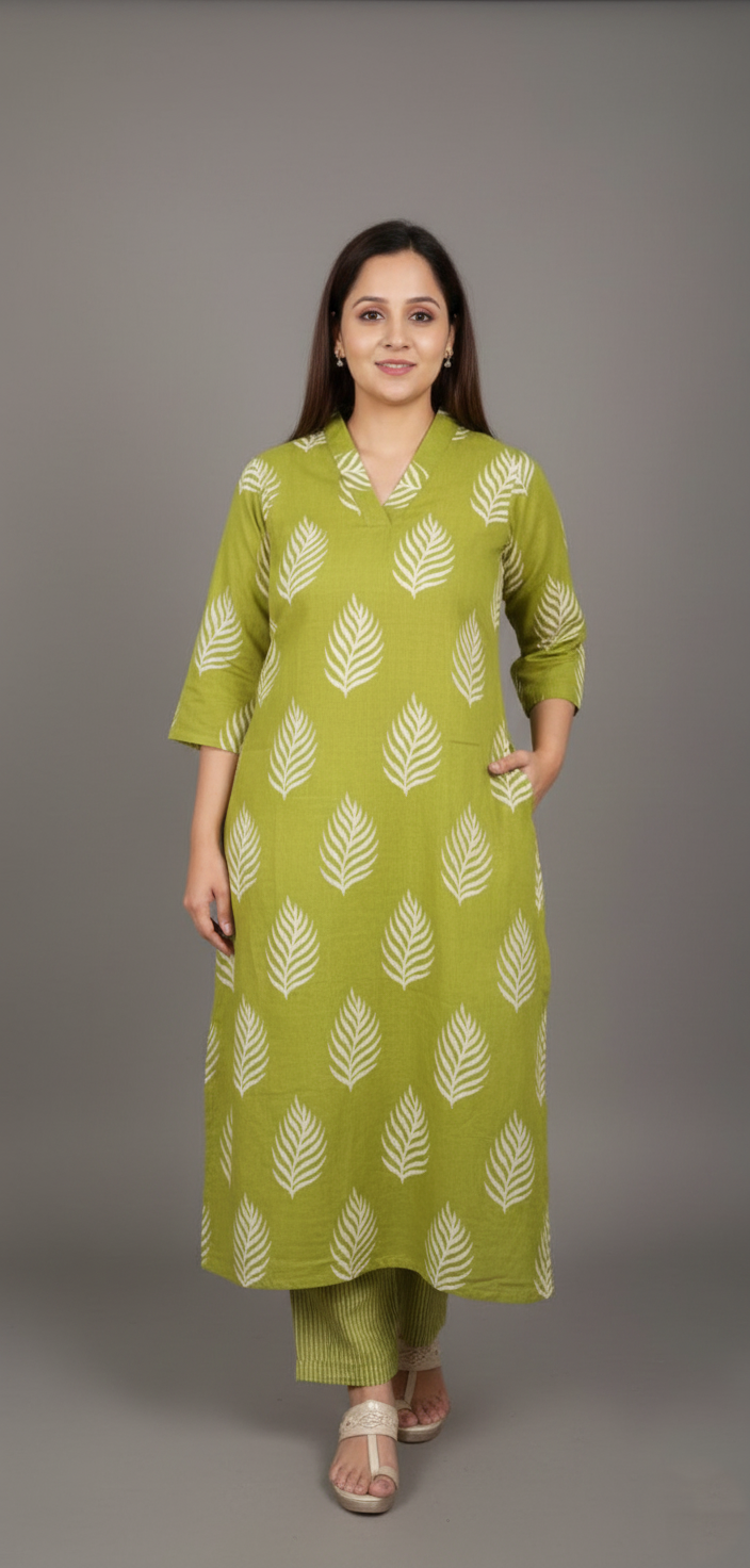 Green Cotton Kurti For Women