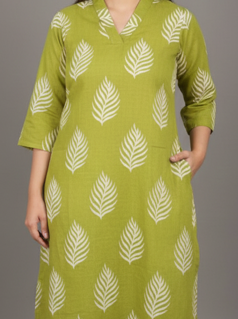 Green Cotton Kurti For Women